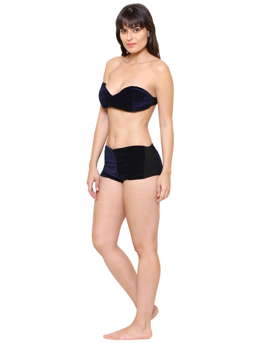 Women Navy Blue Bikini and Sheer Robe Set