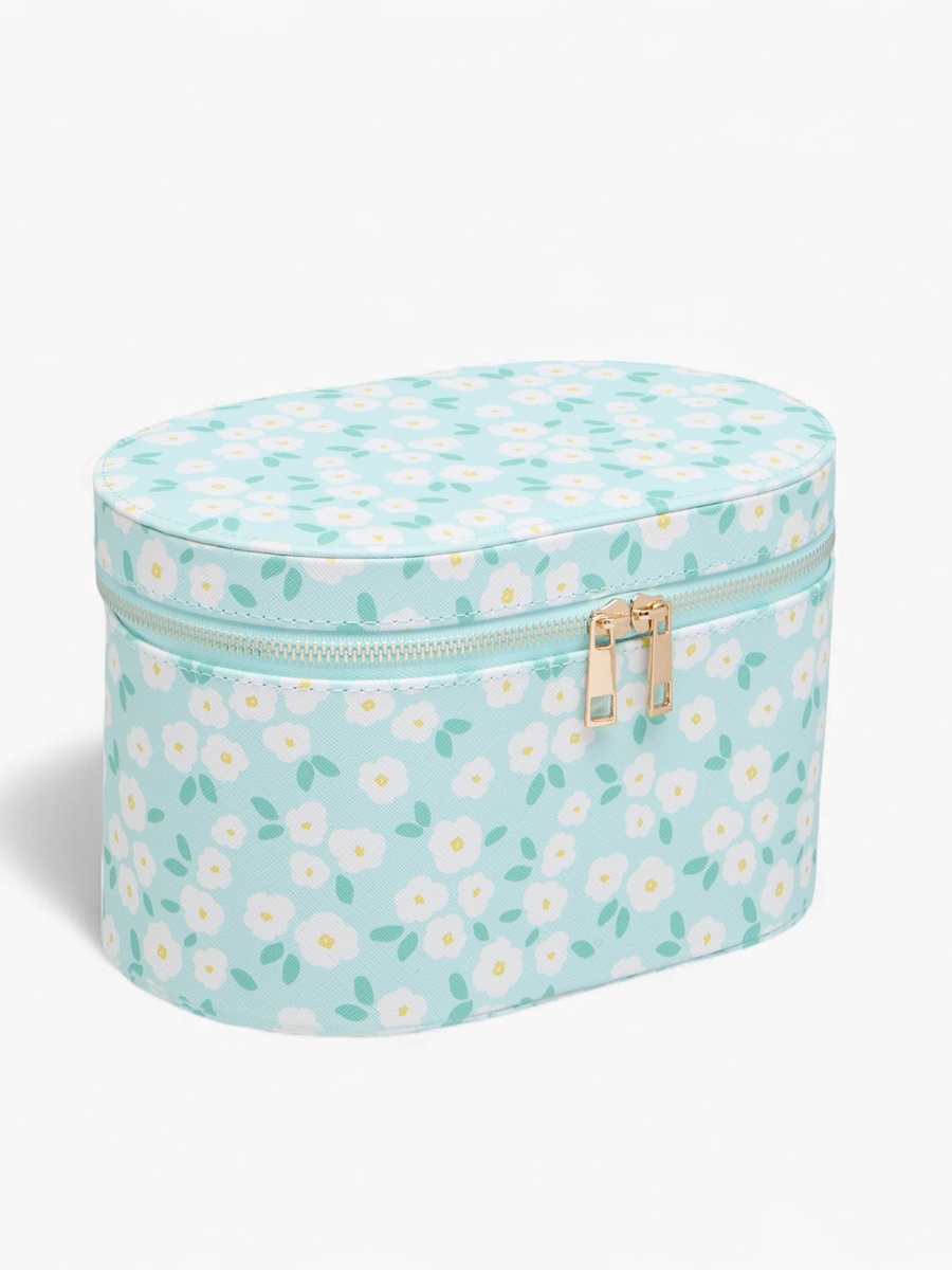 Floral Print Jewellery Box with Zip Closure -  23x15x14 cm
