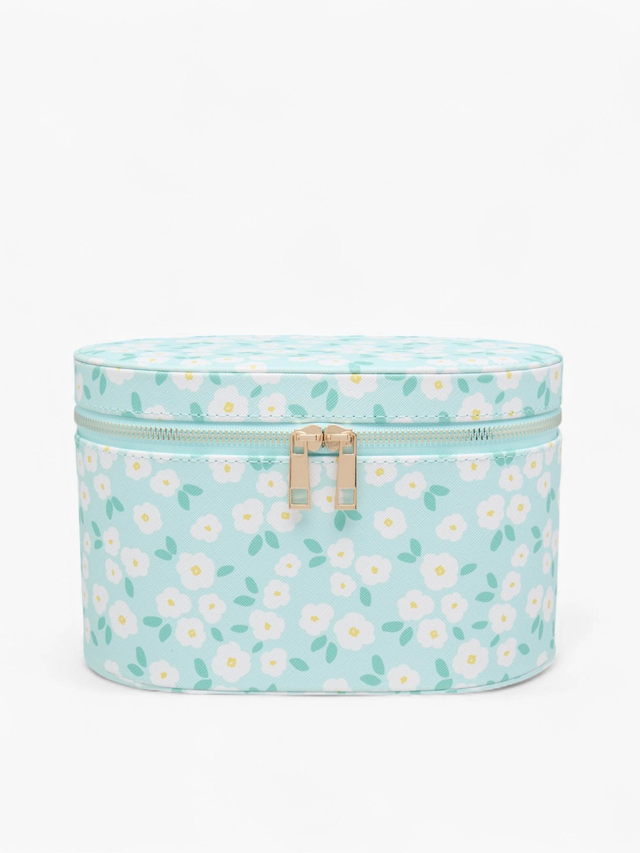 Floral Print Jewellery Box with Zip Closure -  23x15x14 cm