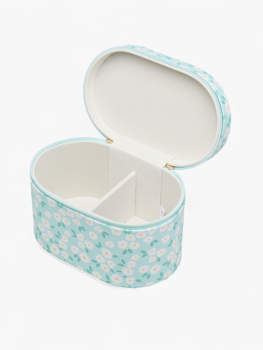 Floral Print Jewellery Box with Zip Closure -  23x15x14 cm