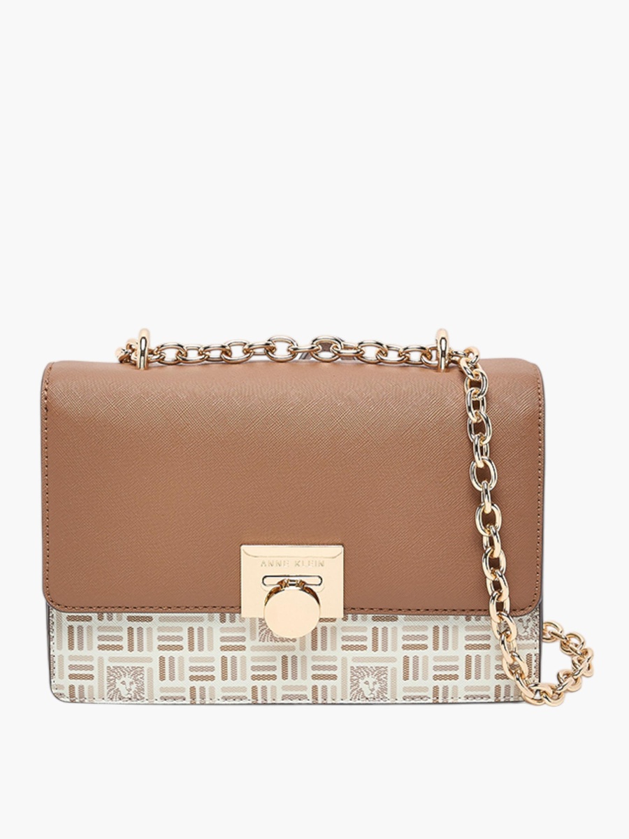 Printed Crossbody Bag with Magnetic Closure and Chain Strap