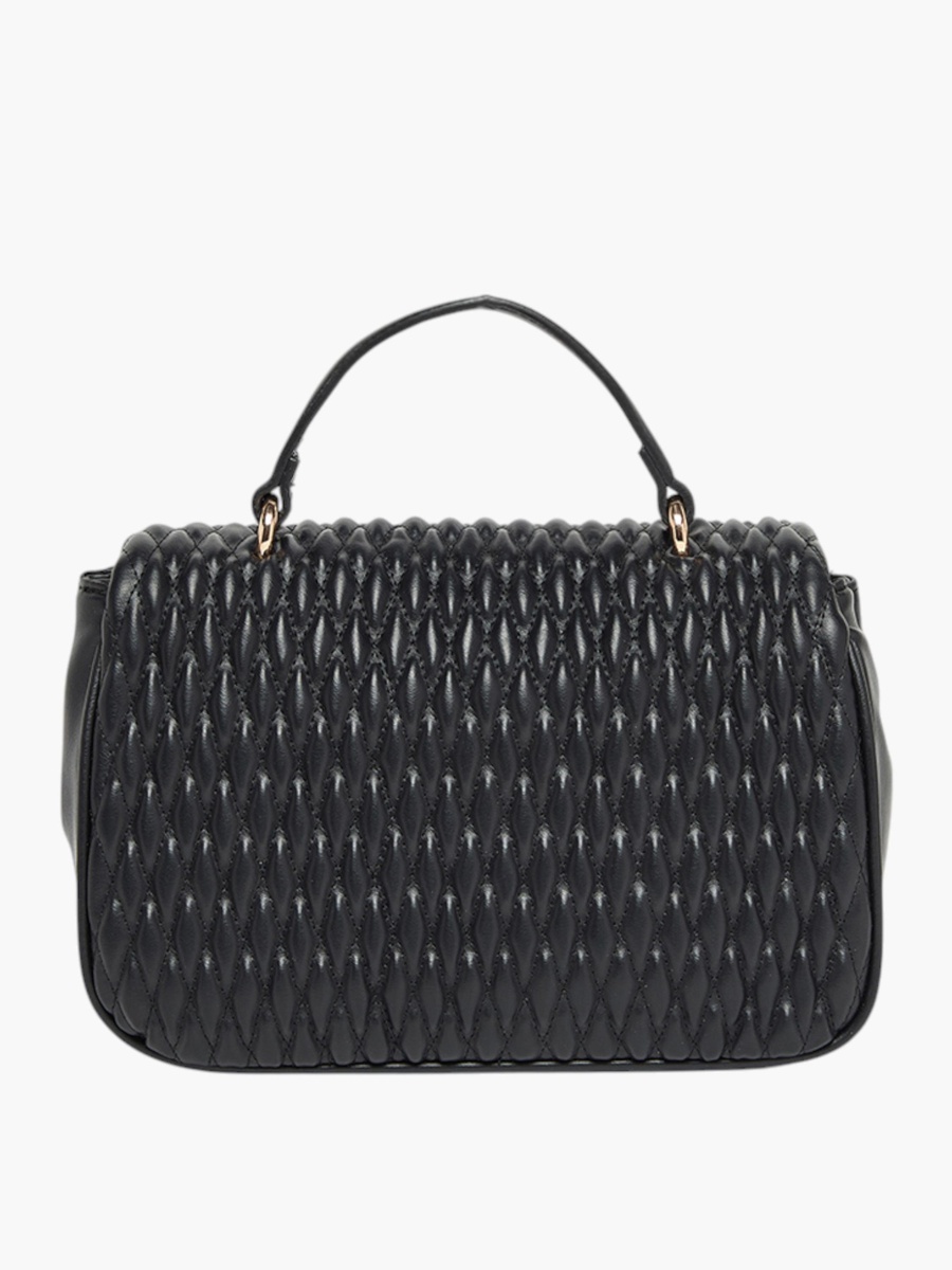Textured Satchel Bag with Adjustable Strap and Flap Closure