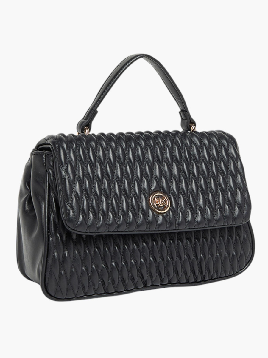 Textured Satchel Bag with Adjustable Strap and Flap Closure