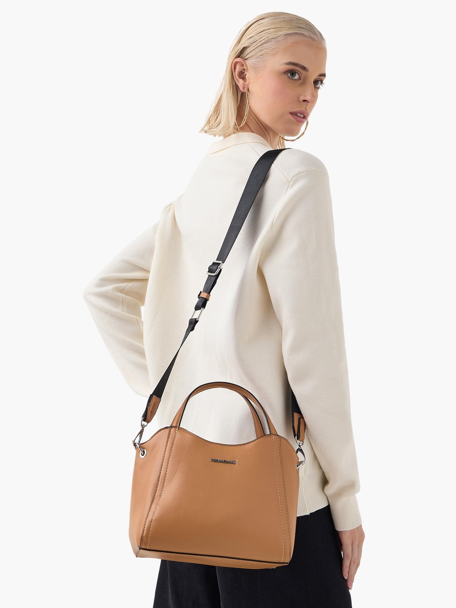Solid Tote Bag with Double Handle and Adjustable Strap