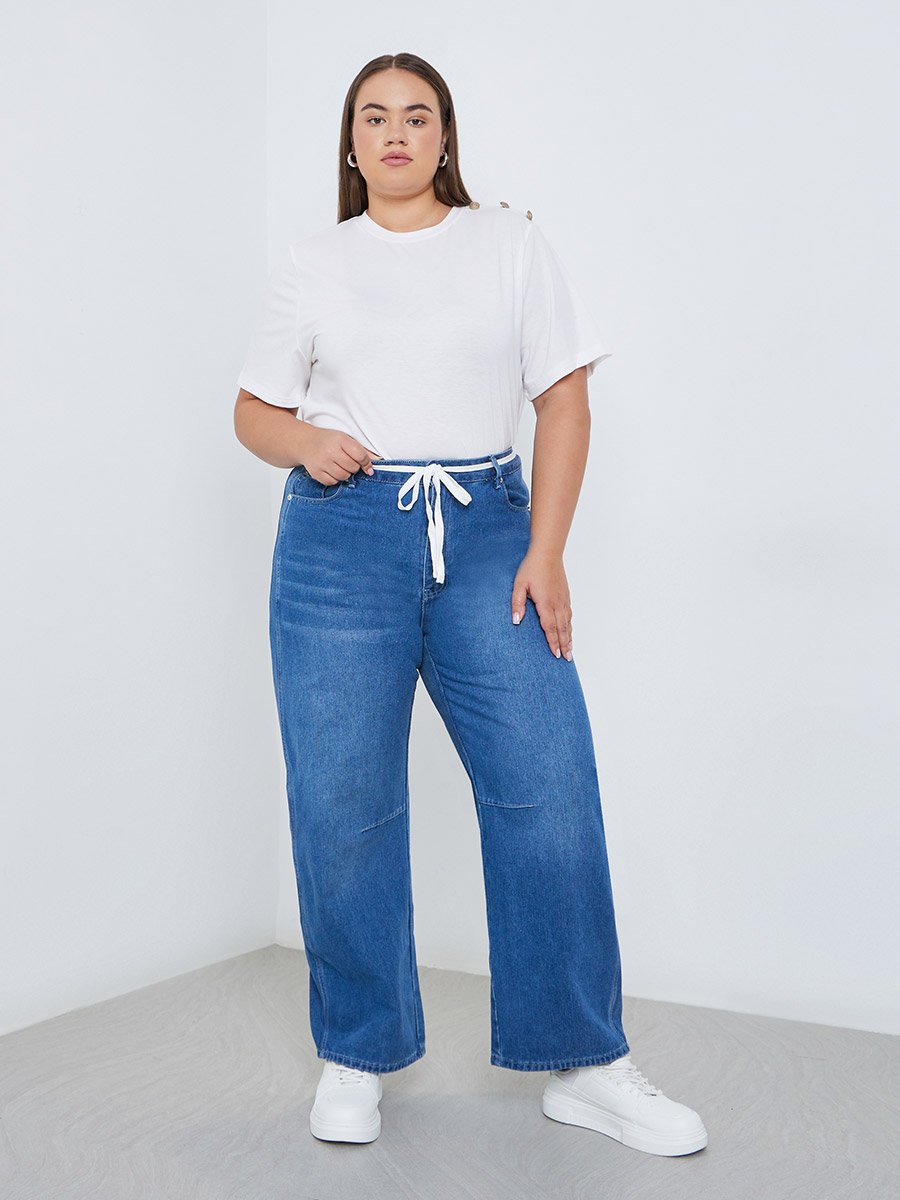 Plus Mid Rise Faded Jeans