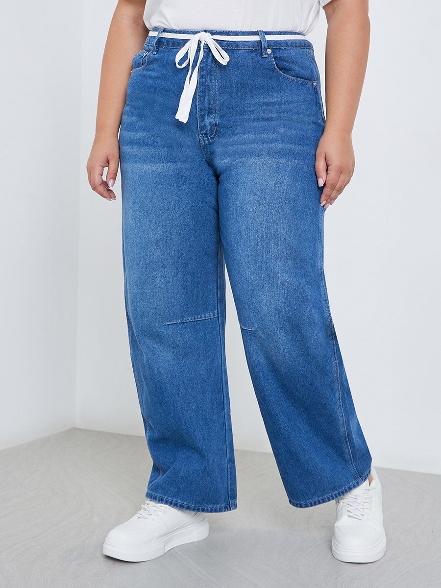 Plus Mid Rise Faded Jeans