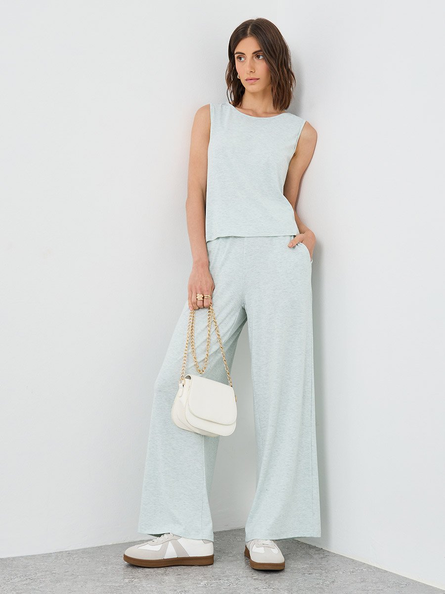 Melange Sleeveless Top and Wide Leg Pants Co-Ords