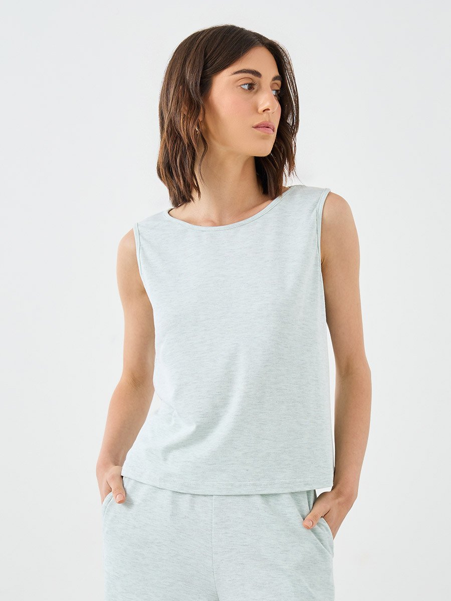 Melange Sleeveless Top and Wide Leg Pants Co-Ords