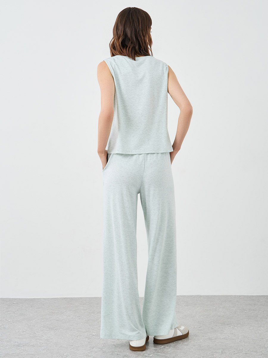 Melange Sleeveless Top and Wide Leg Pants Co-Ords