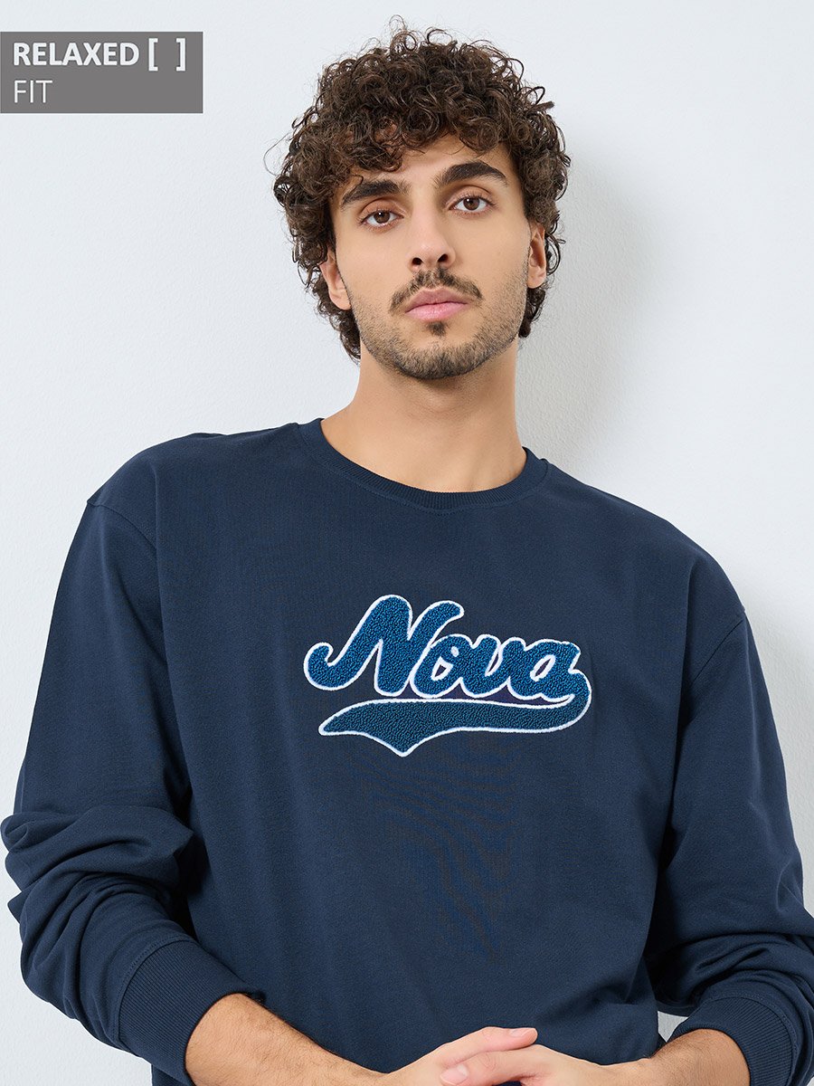 Navy Blue Embroidered Sweatshirt