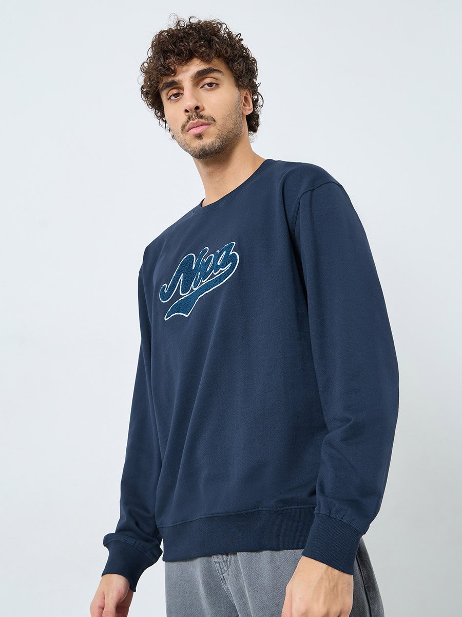 Navy Blue Embroidered Sweatshirt