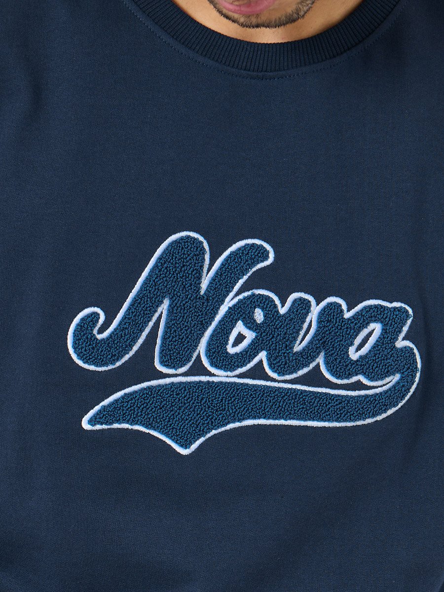 Navy Blue Embroidered Sweatshirt