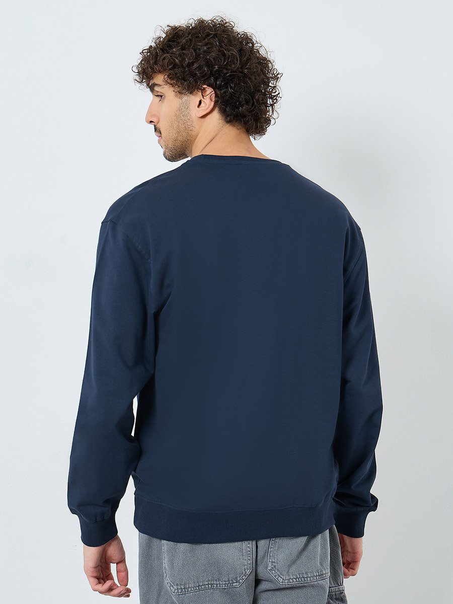 Navy Blue Embroidered Sweatshirt