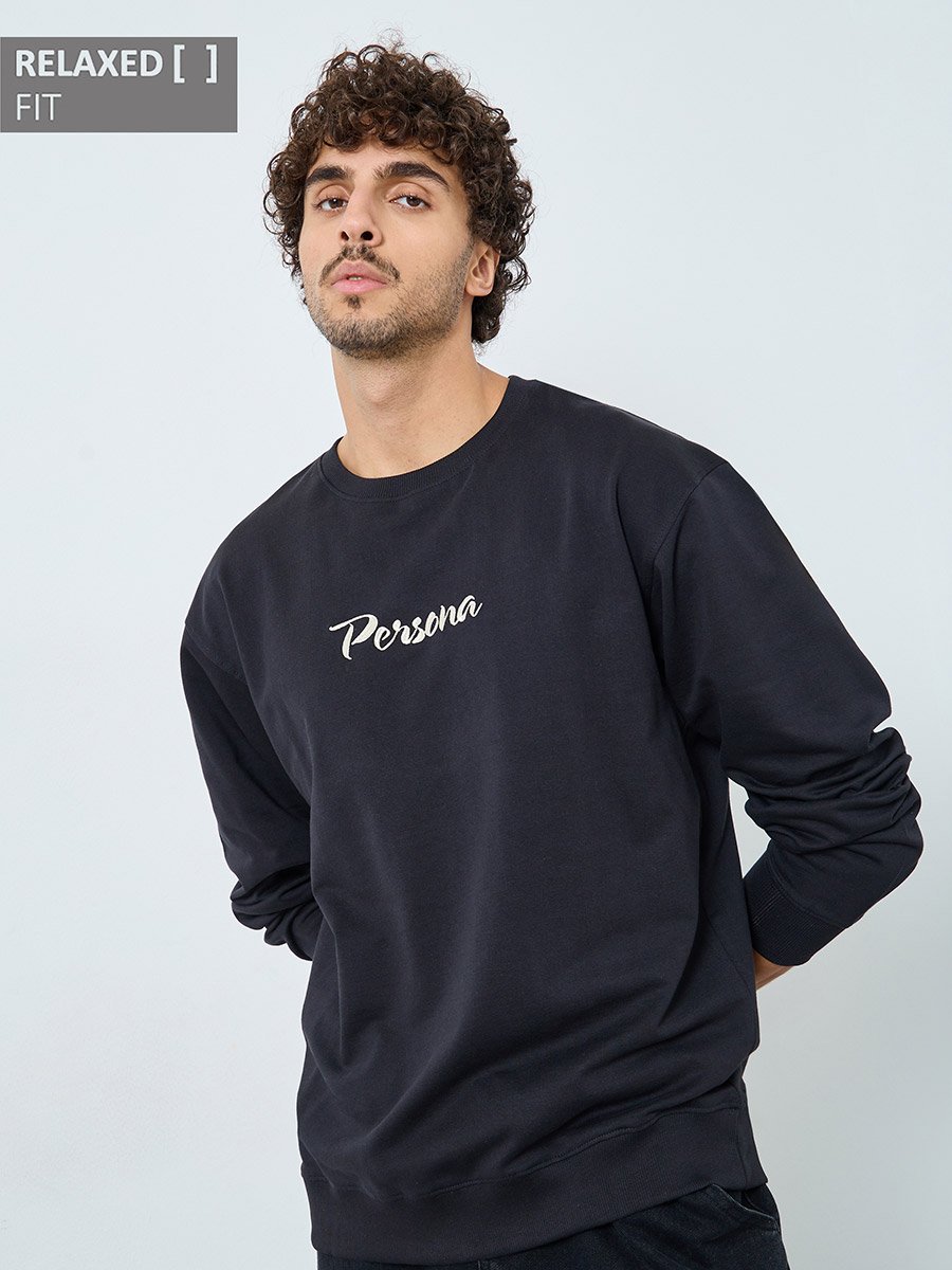 Men Black Embroidered Slogan Sweatshirt