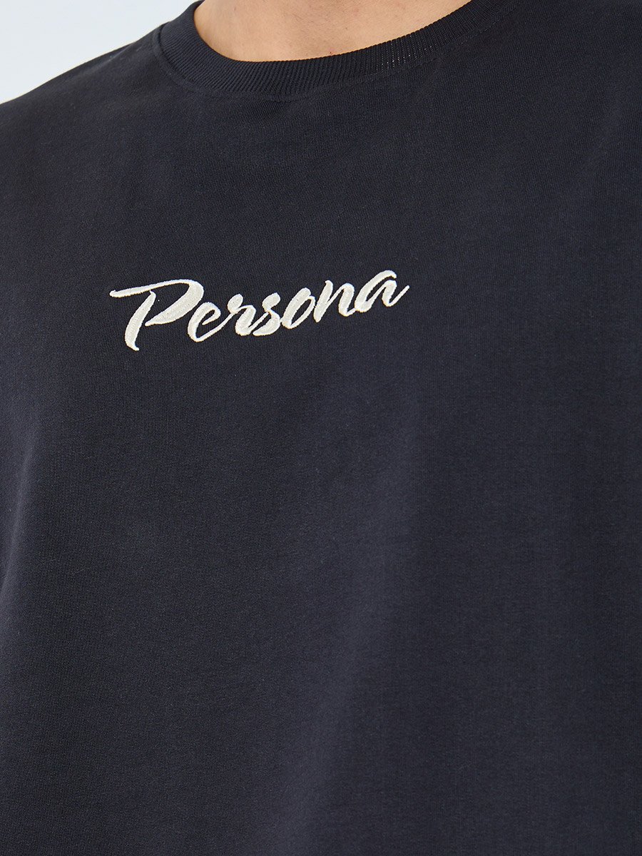 Men Black Embroidered Slogan Sweatshirt