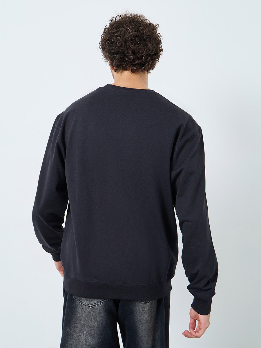 Men Black Embroidered Slogan Sweatshirt