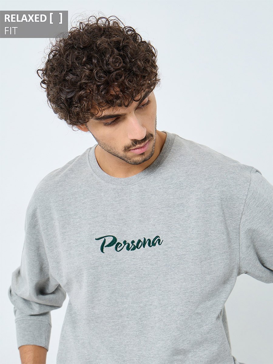 Grey Embroidered Slogan Relaxed Fit Sweatshirt