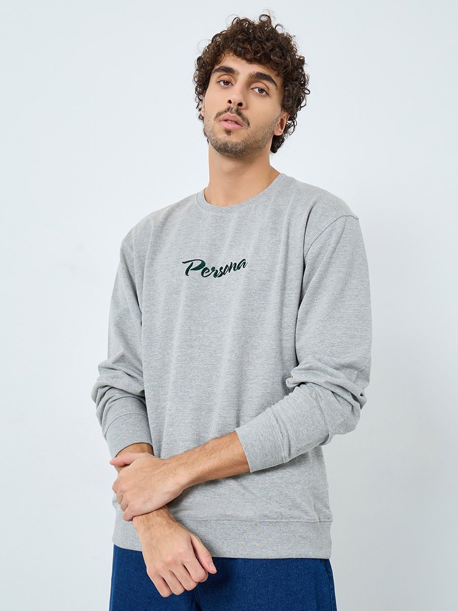Grey Embroidered Slogan Relaxed Fit Sweatshirt
