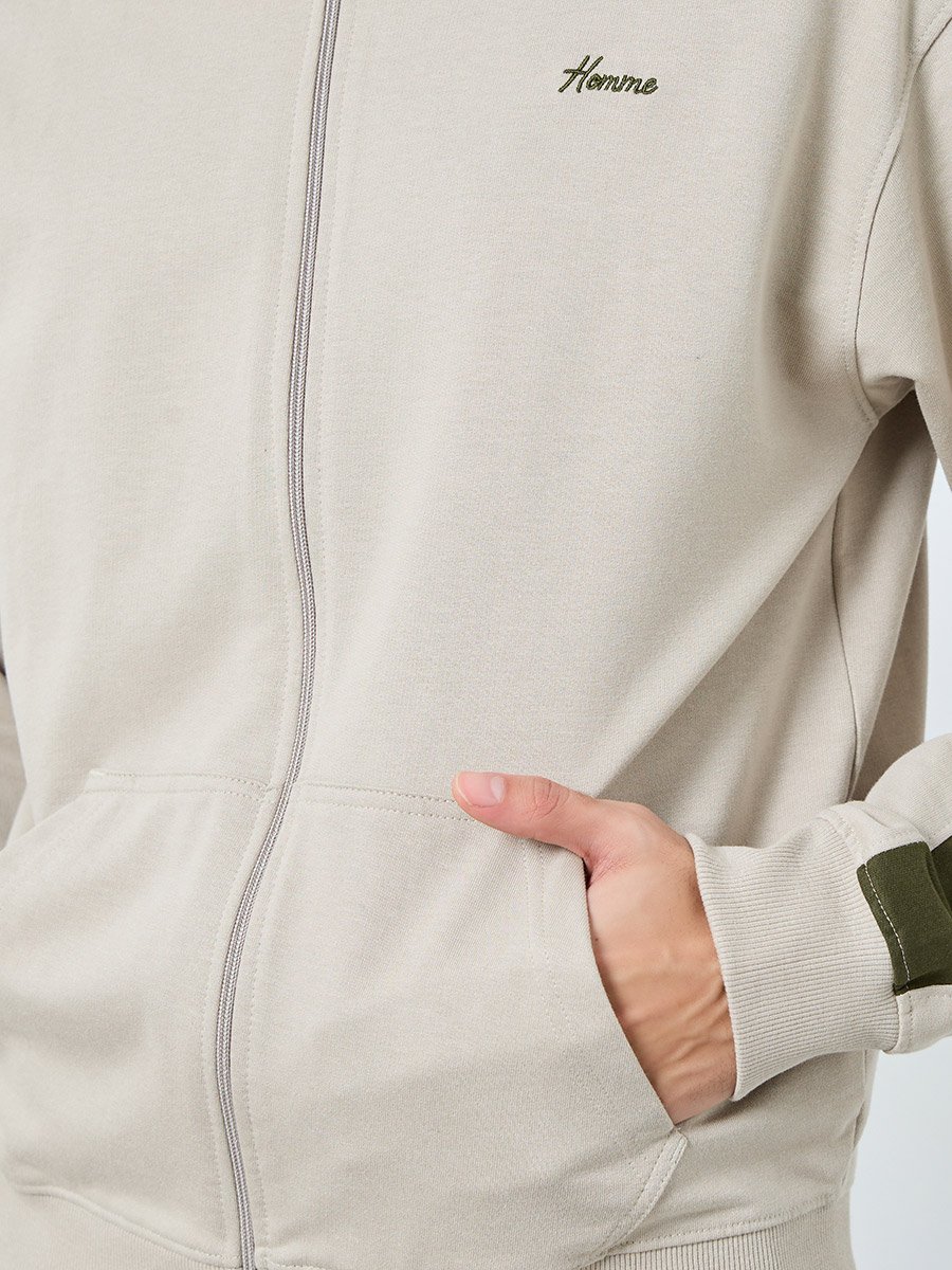 Khaki Color Block Panel Relaxed Fit Hoodie