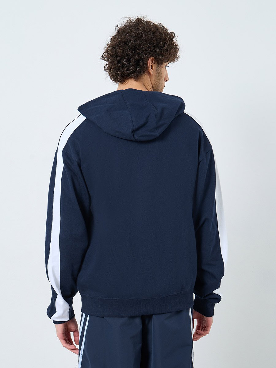 Navy Blue Embroidered Zip-Up Hoodie