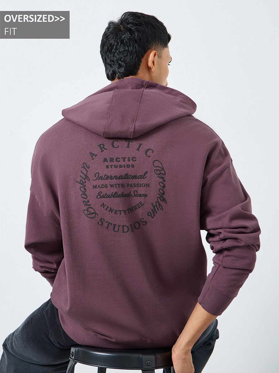 Men Purple Printed Pullover Hoodie
