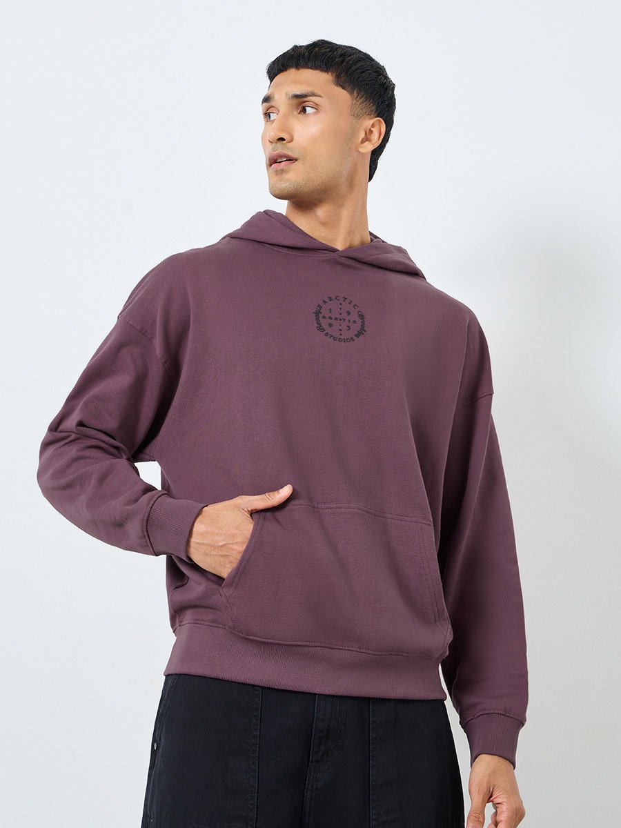 Men Purple Printed Pullover Hoodie