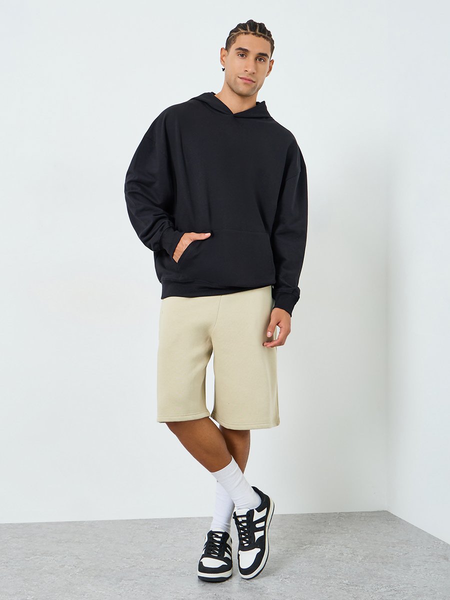 Men Black Embroidered Graphic Hoodie