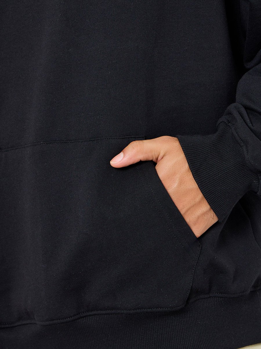 Men Black Embroidered Graphic Hoodie