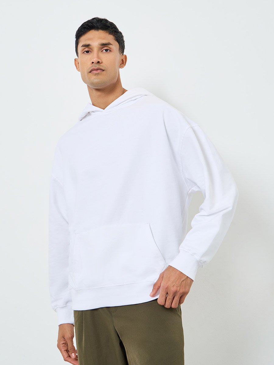 Men White Tapestry Print Oversized Heavy Fleece Hoodie