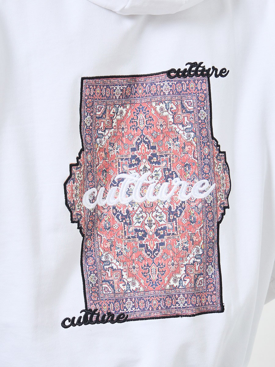 Men White Tapestry Print Oversized Heavy Fleece Hoodie