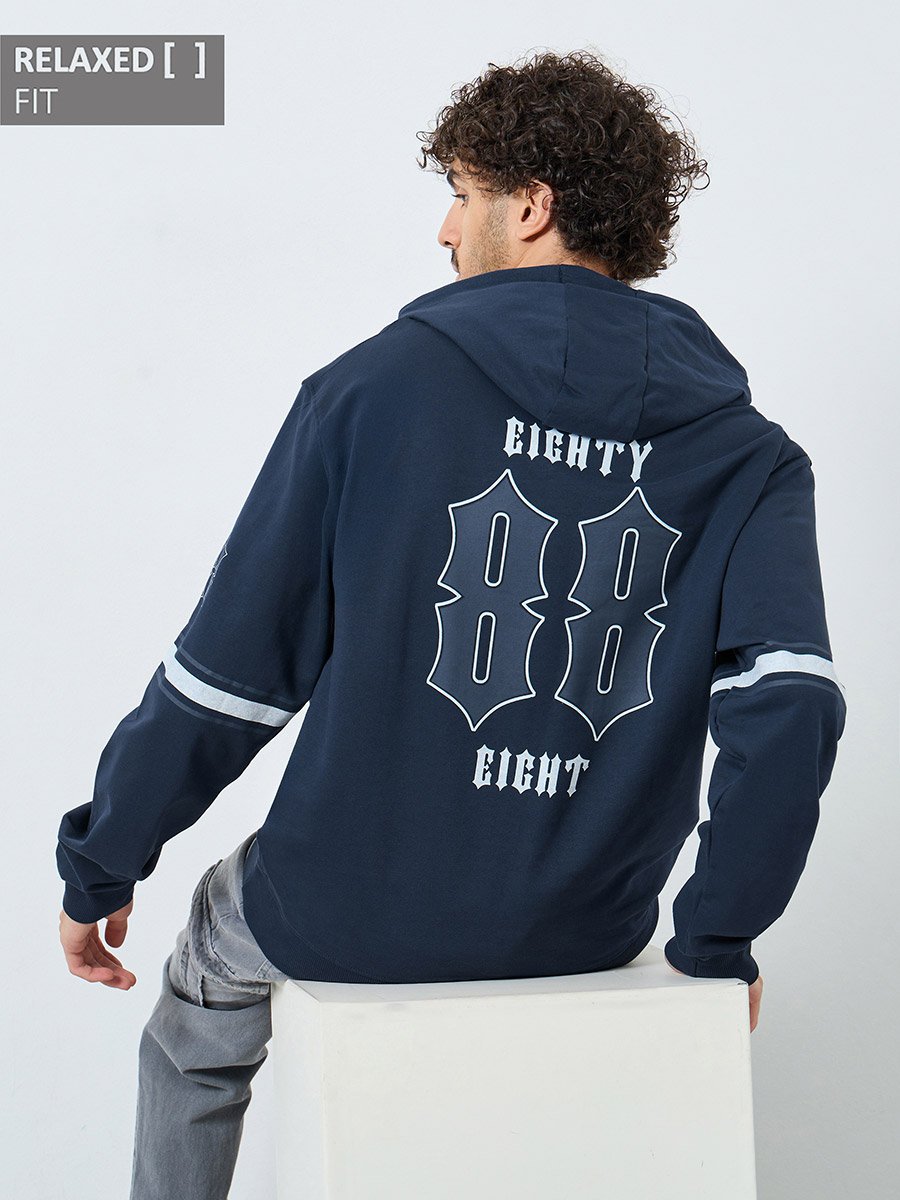 Relaxed Fit Varsity Fleece Hoodie with Chest Print