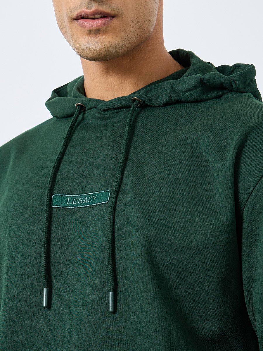 Men Embroidered Green Relaxed Fit Hoodie