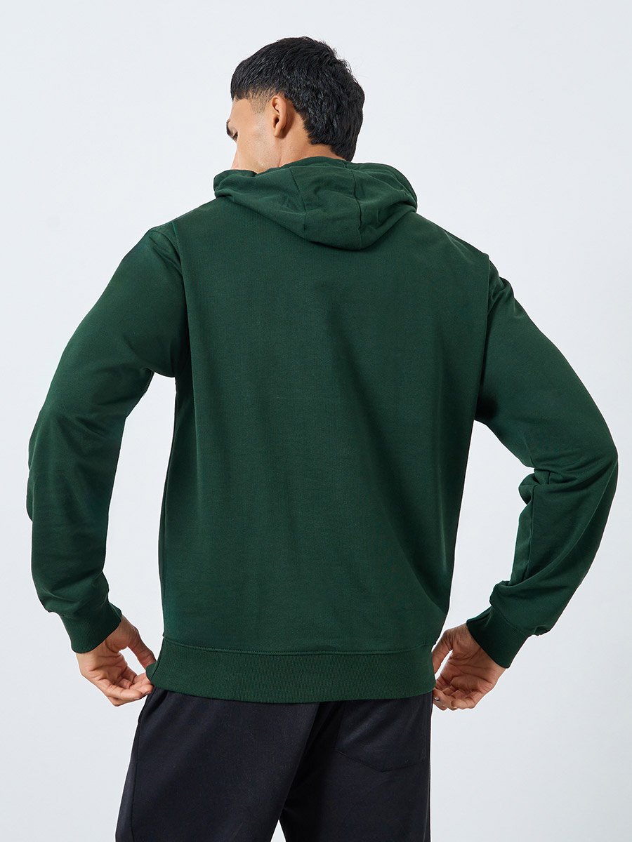 Men Embroidered Green Relaxed Fit Hoodie