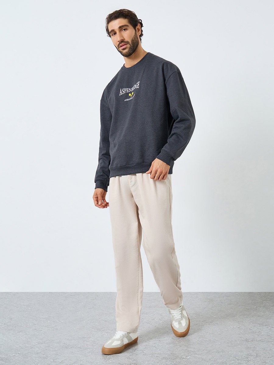 Men Charcoal Embroidered Oversized Sweatshirt