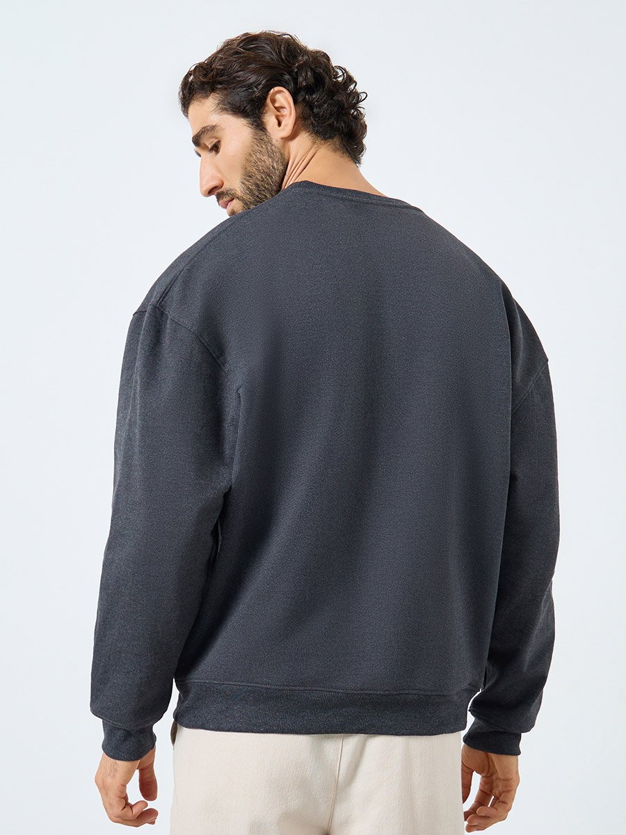 Men Charcoal Embroidered Oversized Sweatshirt
