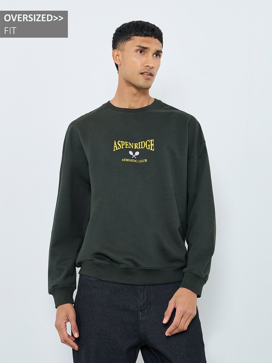 Dark Green Embroidered Oversized Sweatshirt