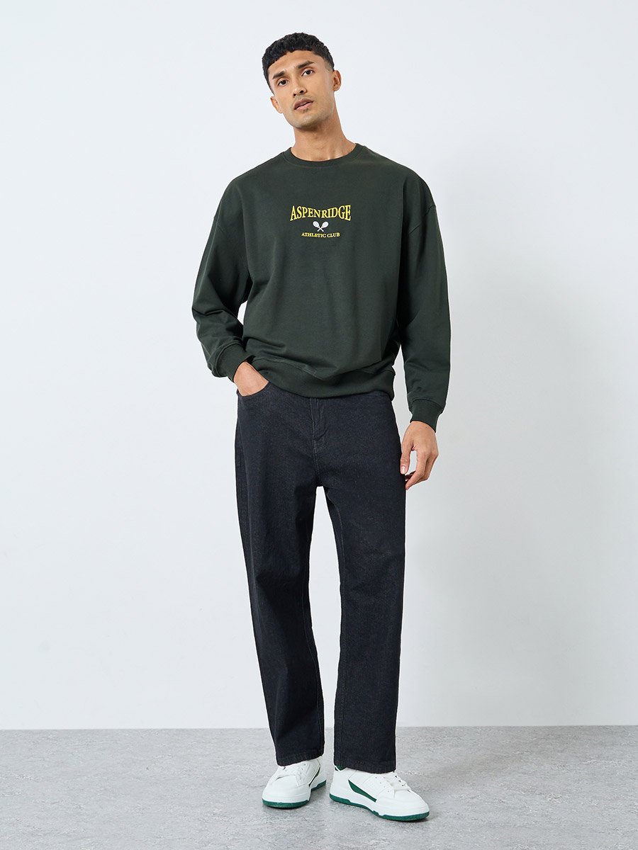 Dark Green Embroidered Oversized Sweatshirt