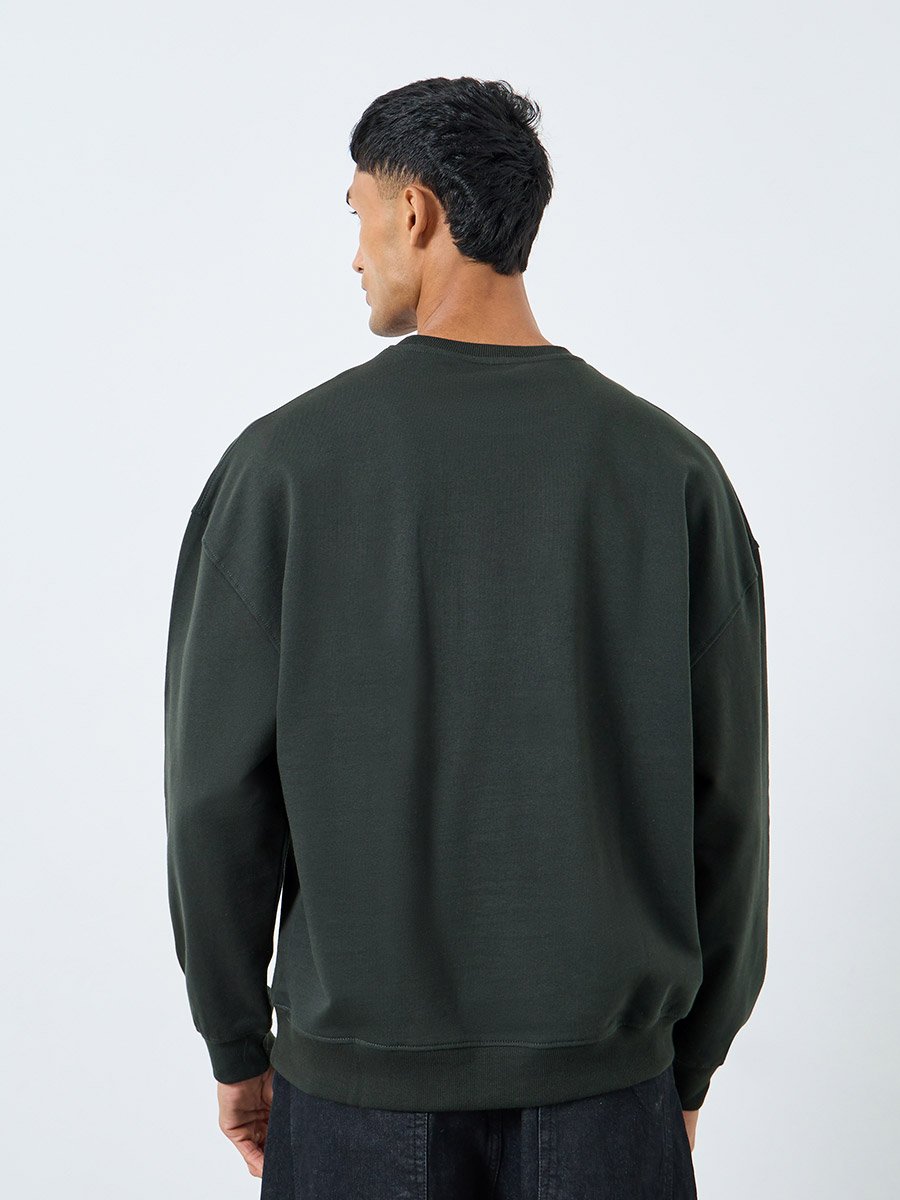 Dark Green Embroidered Oversized Sweatshirt