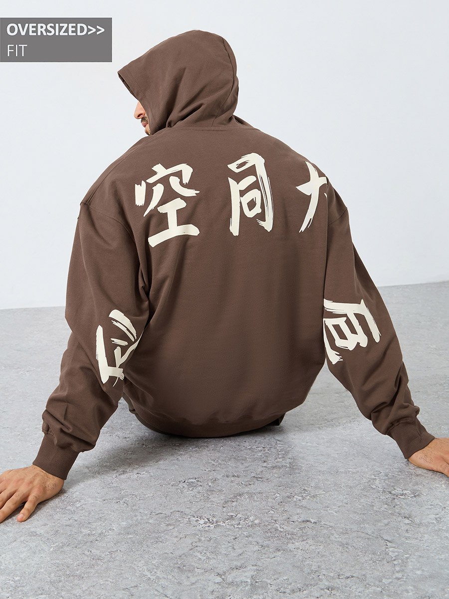 Men Brown Printed Oversized Hoodie