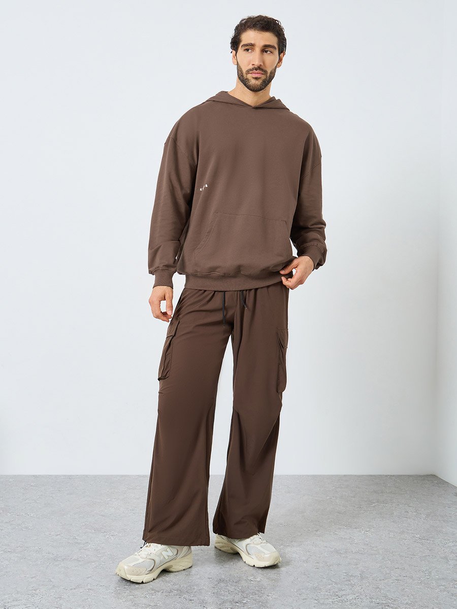 Men Brown Printed Oversized Hoodie
