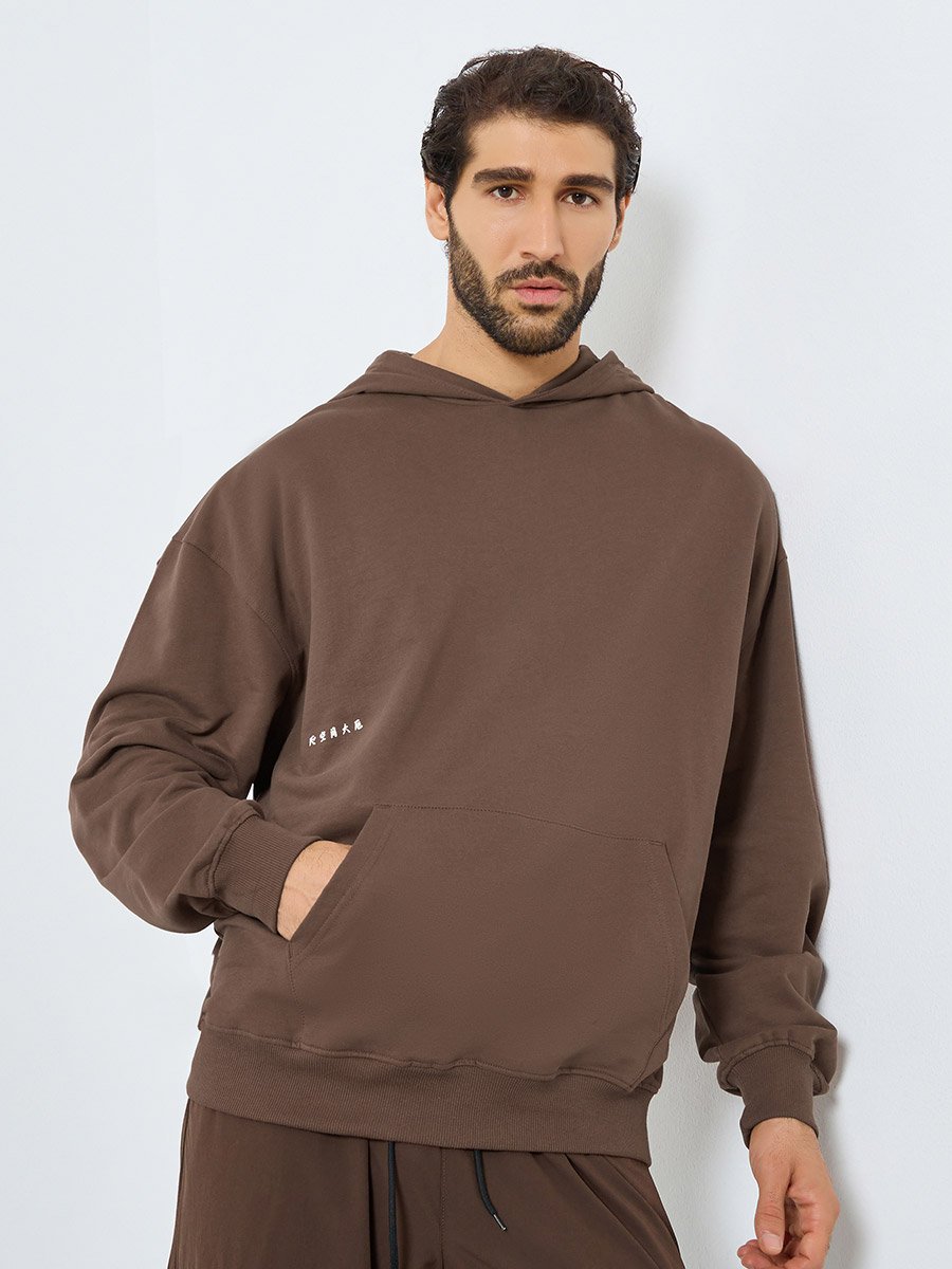 Men Brown Printed Oversized Hoodie