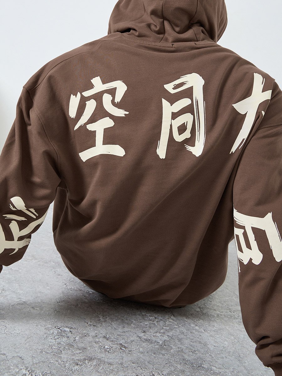 Men Brown Printed Oversized Hoodie