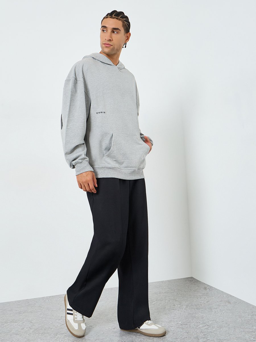 Men Grey Slogan Print Oversized Hoodie