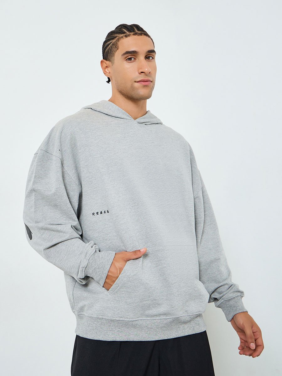 Men Grey Slogan Print Oversized Hoodie