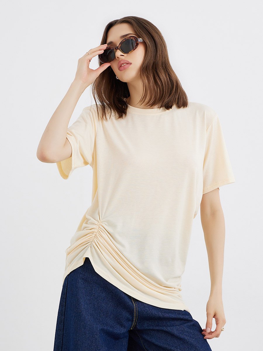 Solid Gathered Hem Oversized T-Shirt