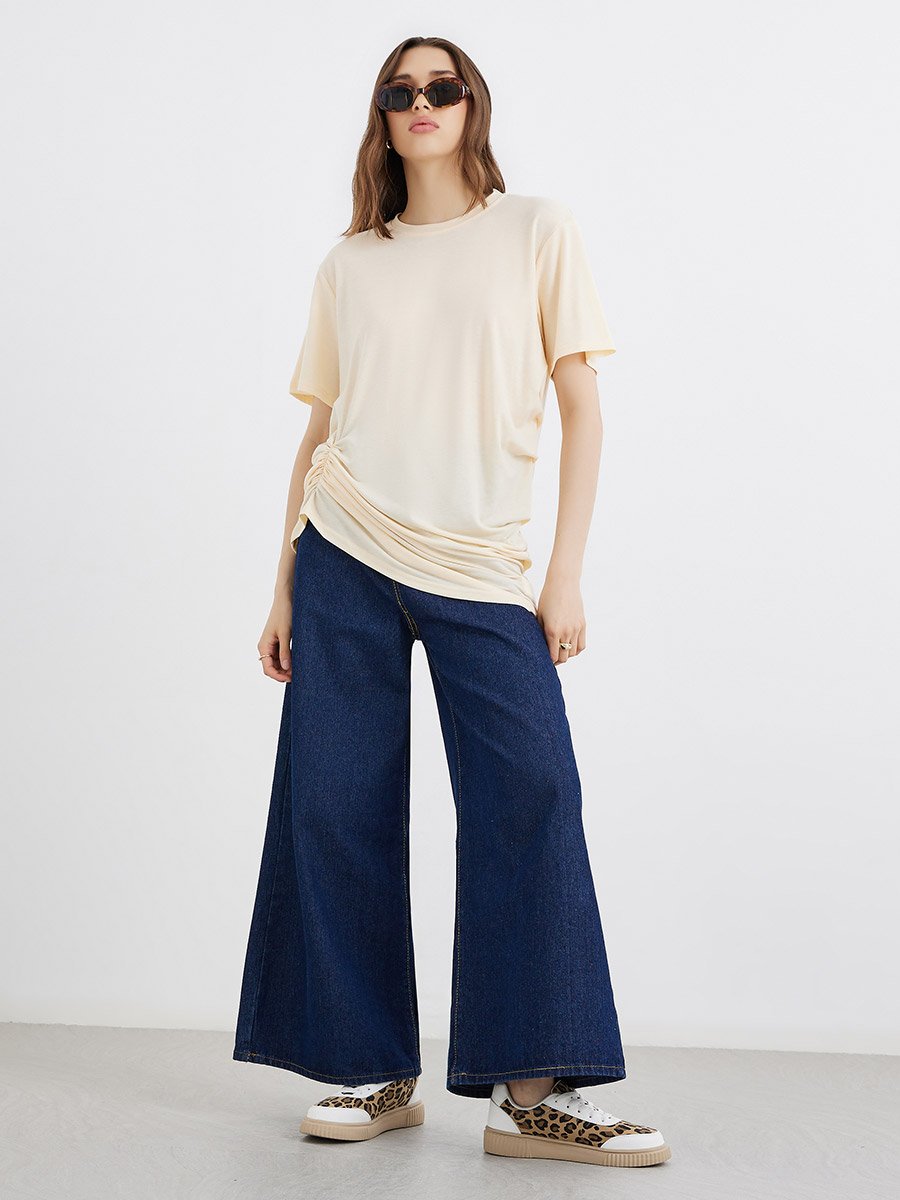 Solid Gathered Hem Oversized T-Shirt
