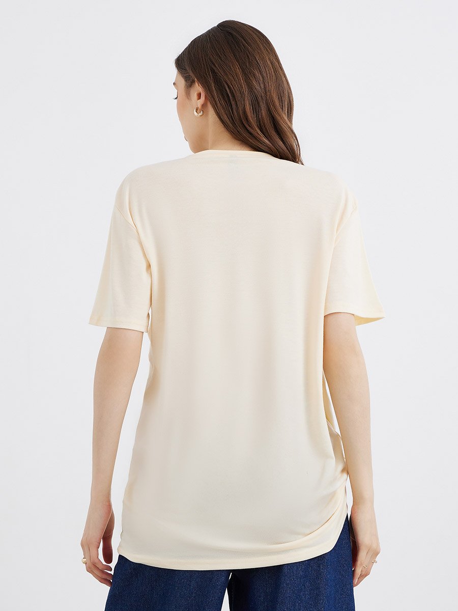 Solid Gathered Hem Oversized T-Shirt