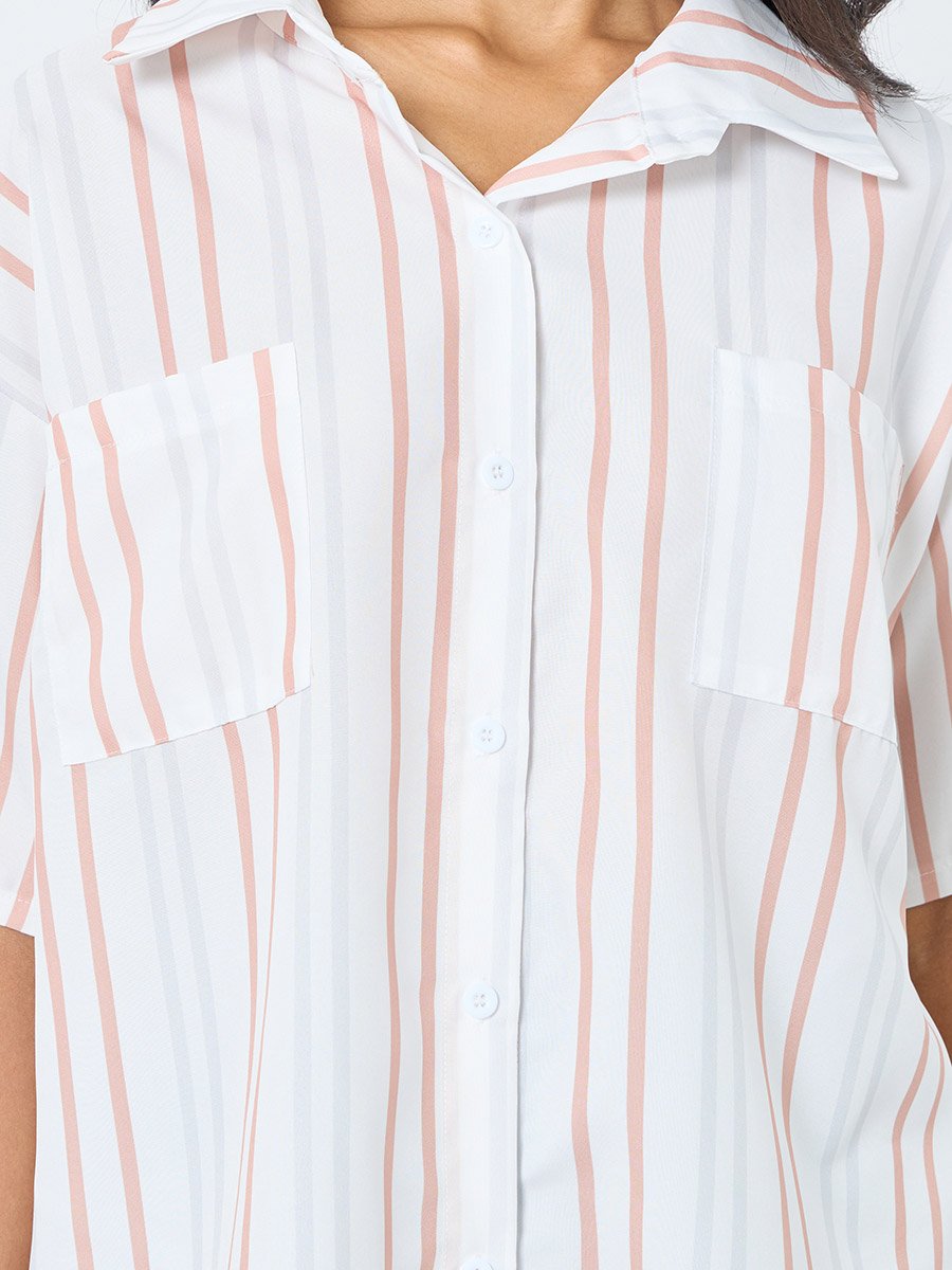 Striped Buttoned Spread Collar Shirt