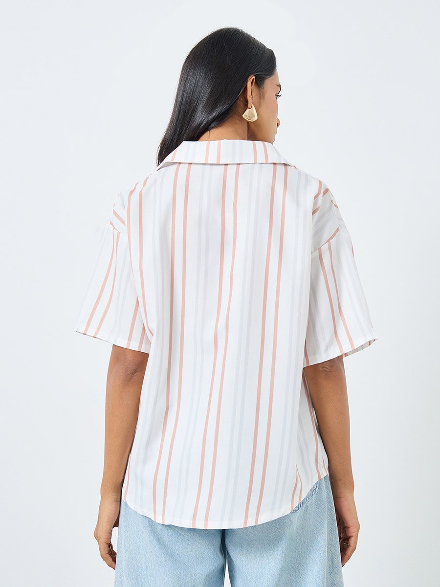 Striped Buttoned Spread Collar Shirt