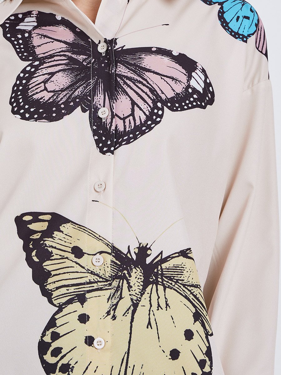Women Butterfly Graphic Print Long Sleeve Oversized Shirt